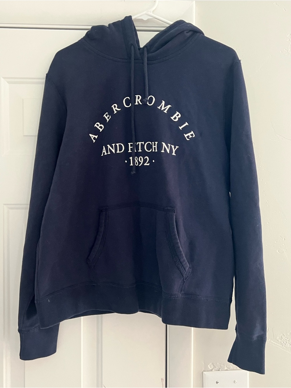 Abercrombie & Fitch Navy Pullover Hoodie with White Logo